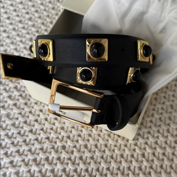 Aureum No. 02 Black Belt, Leather, 24k Gold Studded